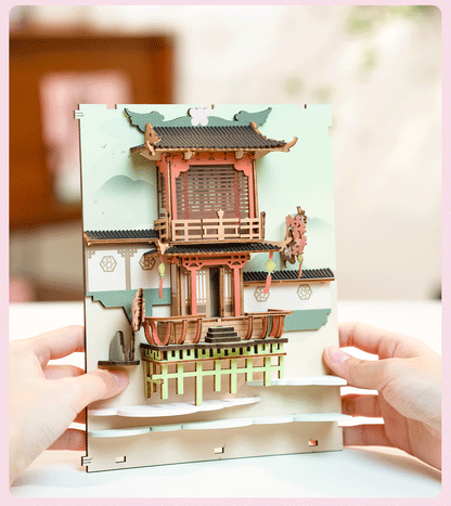 Robotime Rolife Falling Sakura Book Nook DIY Wooden Puzzle Bookend Model Kit TGB05