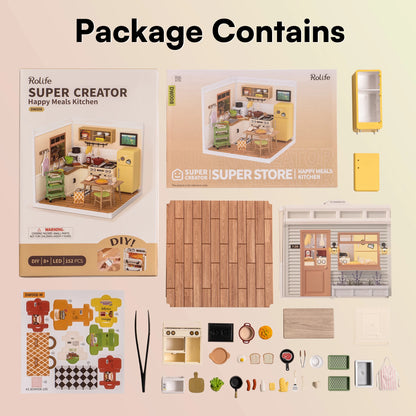 Robotime Rolife Super Store Series Happy Meals Kitchen DIY Miniature House Model Kit DW008