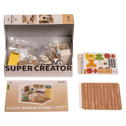 Robotime Rolife Super Store Series Happy Meals Kitchen DIY Miniature House Model Kit DW008