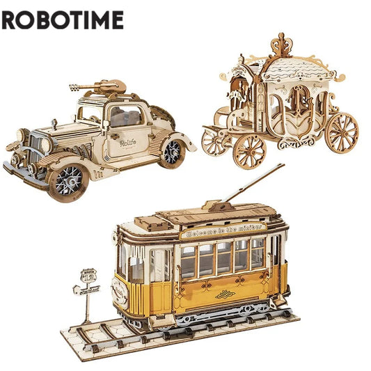 Robotime 3 Kinds DIY Wooden 3D Transportation Wooden Model Kit Building Kits