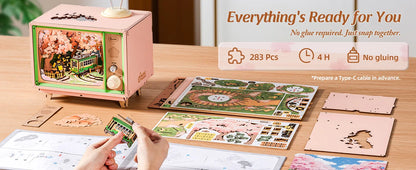 Rolife Sakura Dreamy Tour Wooden Music Box 3D Puzzle DIY Model Kit AMT02