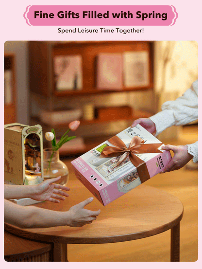Robotime Rolife Falling Sakura Book Nook DIY Wooden Puzzle Bookend Model Kit TGB05