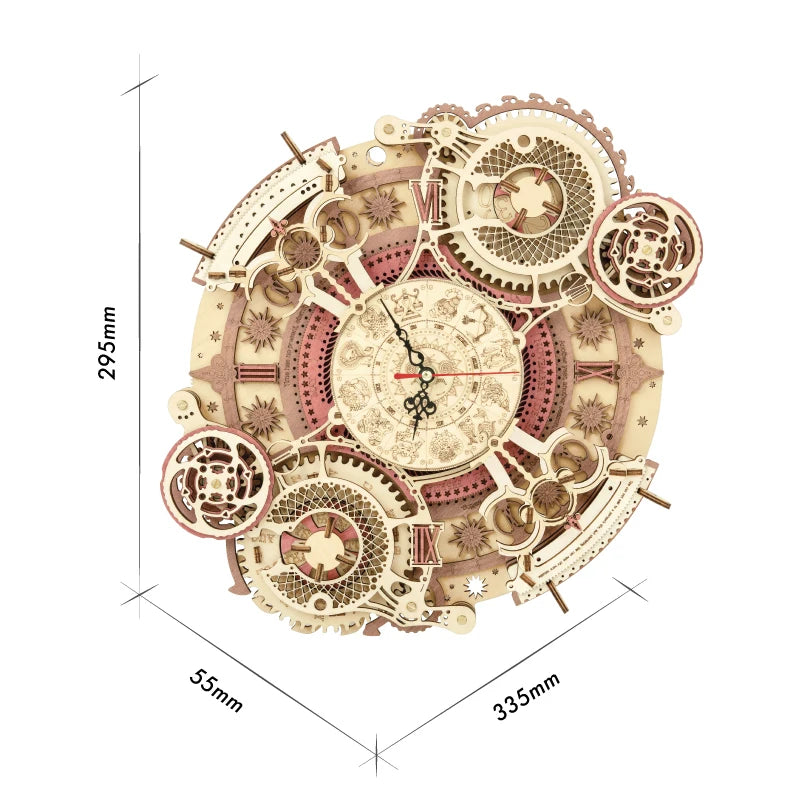 ROKR Zodiac Wall Clock Time Art 3D Wooden Puzzle DIY Model Kit LC601