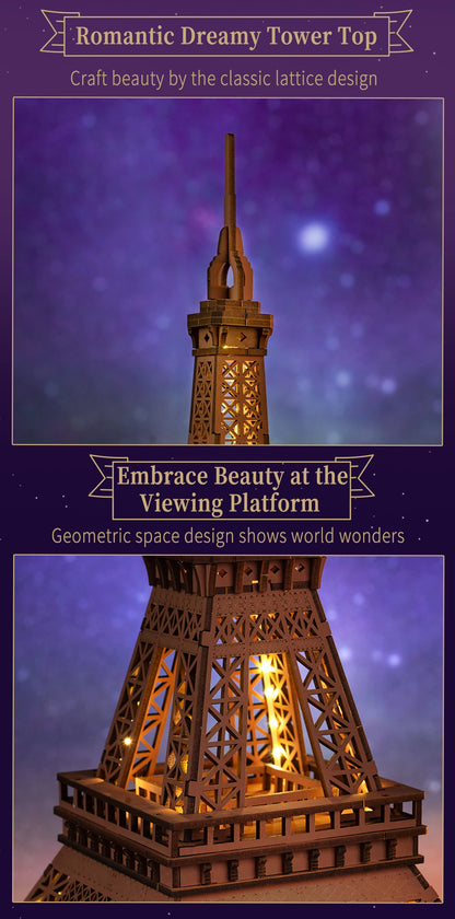 Robotime Rolife Night of the Eiffel Tower 3D Wooden Puzzle DIY Miniature House Model Kit TGL01
