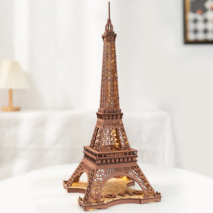 Robotime Rolife Night of the Eiffel Tower 3D Wooden Puzzle DIY Miniature House Model Kit TGL01