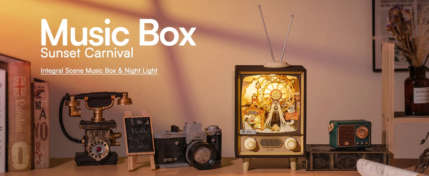 Robotime Rolife Sunset Carnival Series DIY Wooden Puzzle Music Box Model Kit AMT01 AMK81 AMK63