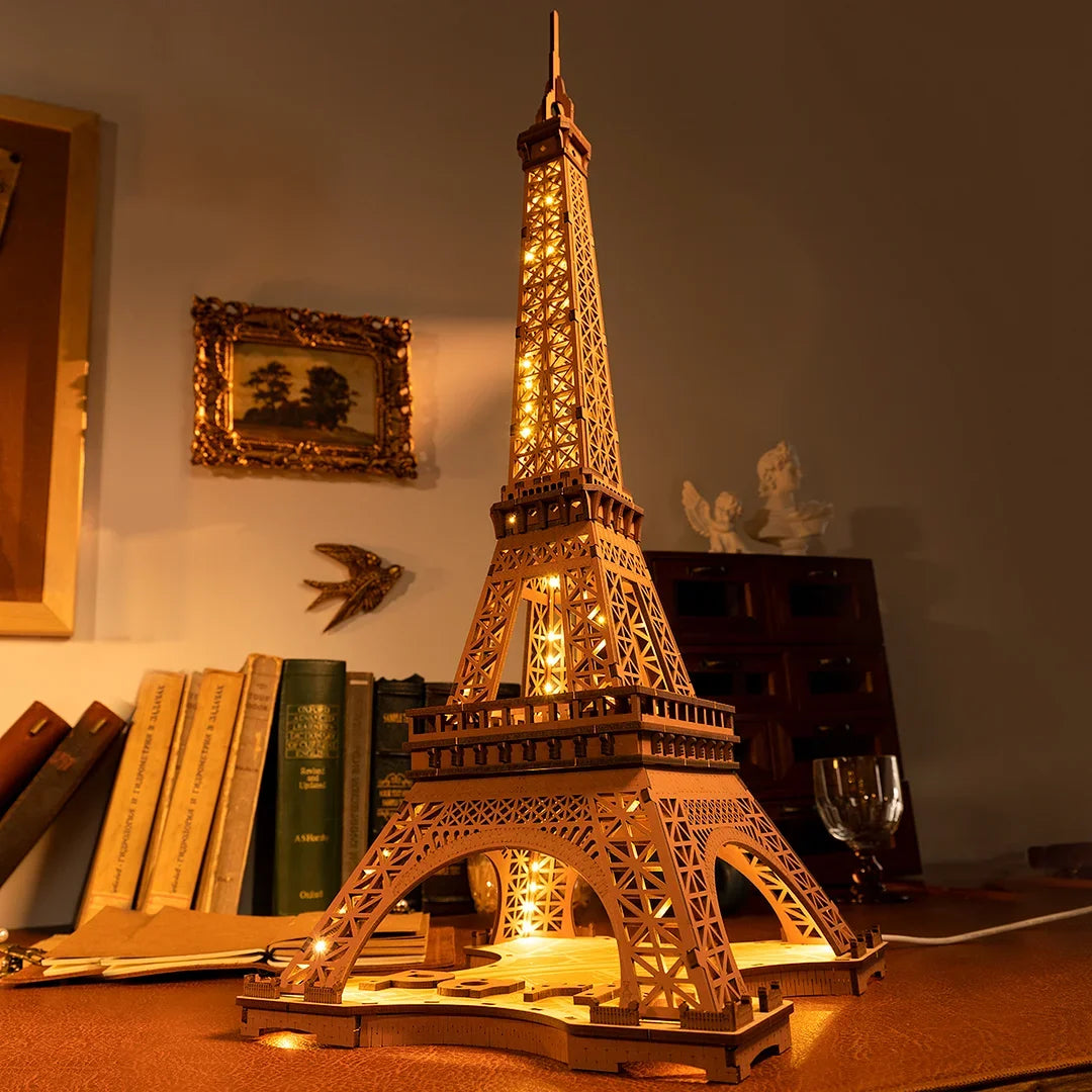 Robotime Rolife Night of the Eiffel Tower 3D Wooden Puzzle DIY Miniature House Model Kit TGL01