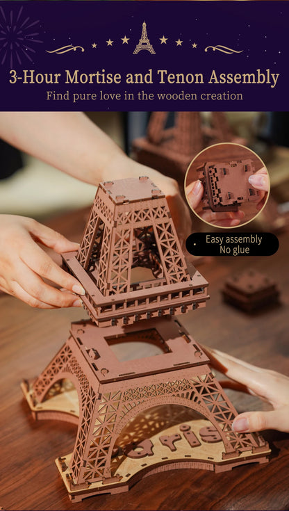 Robotime Rolife Night of the Eiffel Tower 3D Wooden Puzzle DIY Miniature House Model Kit TGL01