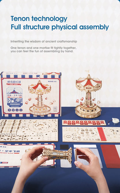 ROKR Swing Ride DIY Wooden Puzzle Music Box Model Kit EA02