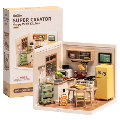 Robotime Rolife Super Store Series Happy Meals Kitchen DIY Miniature House Model Kit DW008