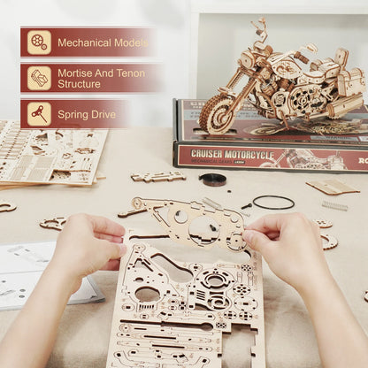 ROKR Cruiser Motorcycle 3D Wooden Puzzle DIY Model Kit LK504