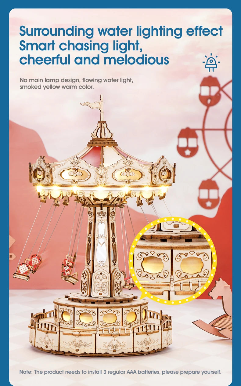 ROKR Swing Ride DIY Wooden Puzzle Music Box Model Kit EA02
