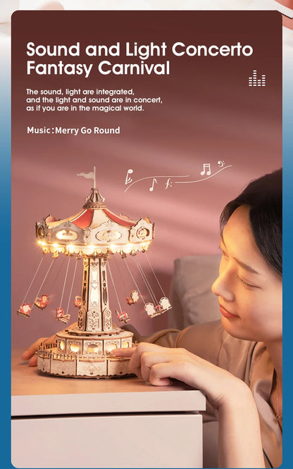 ROKR Swing Ride DIY Wooden Puzzle Music Box Model Kit EA02