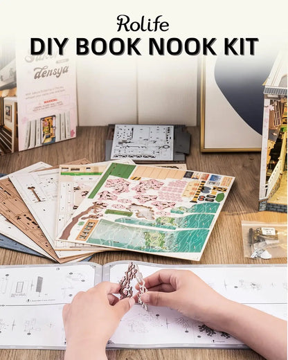 Robotime Rolife Sakura Densya Book Nook DIY Wooden Puzzle Bookend Model Kit TGB01