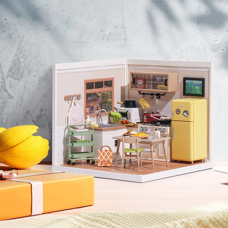 Robotime Rolife Super Store Series Happy Meals Kitchen DIY Miniature House Model Kit DW008