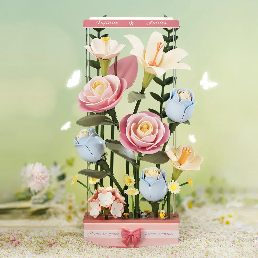 Robotime ROKR Blooming Bouquet Box – 3D DIY Flower Puzzle Kit with LED