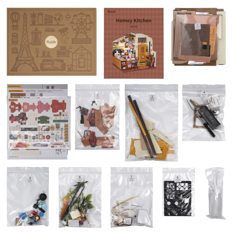 Robotime Rolife Homey Kitchen DIY Miniature House Wooden Model Kit DG159