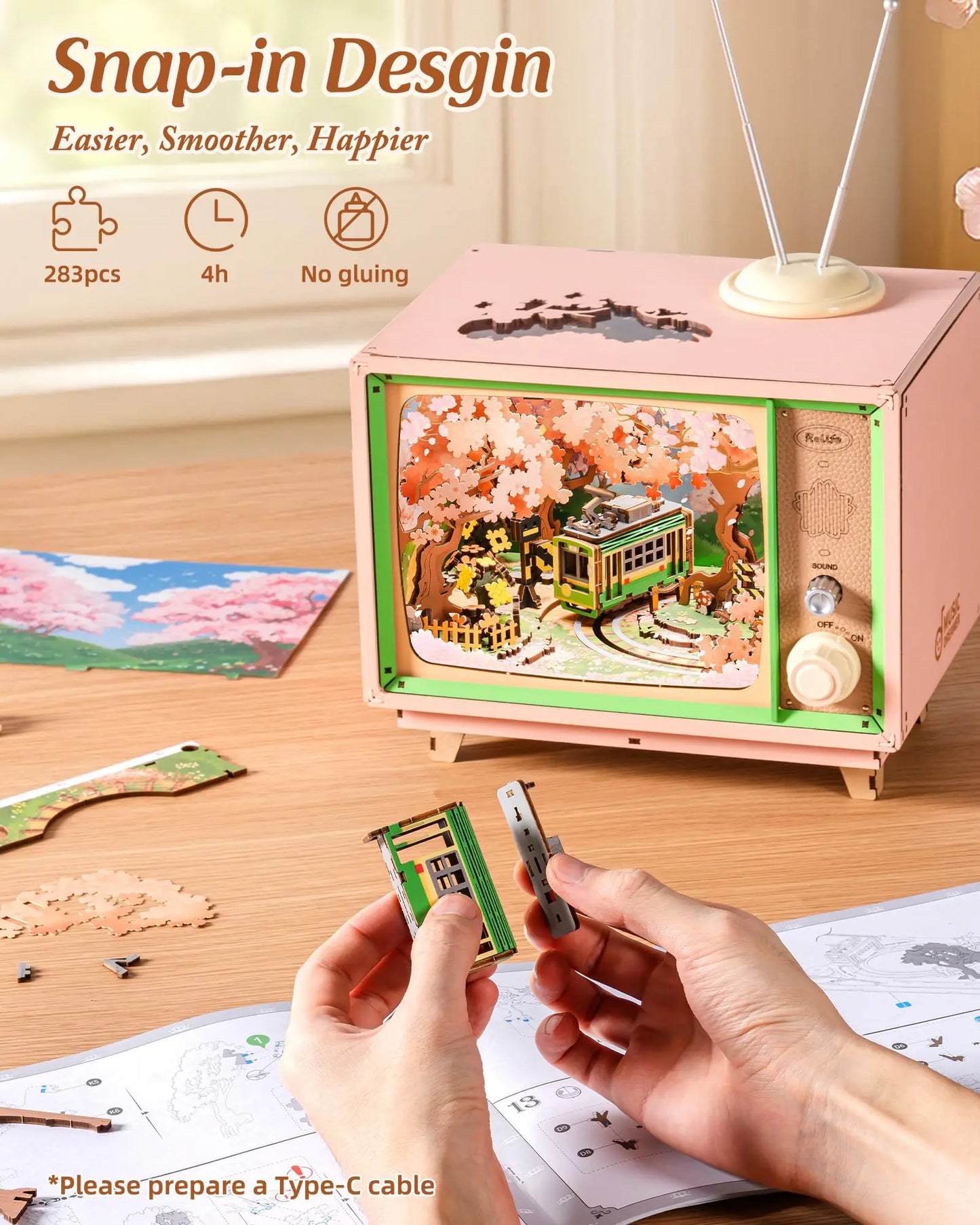 Rolife Sakura Dreamy Tour Wooden Music Box 3D Puzzle DIY Model Kit AMT02