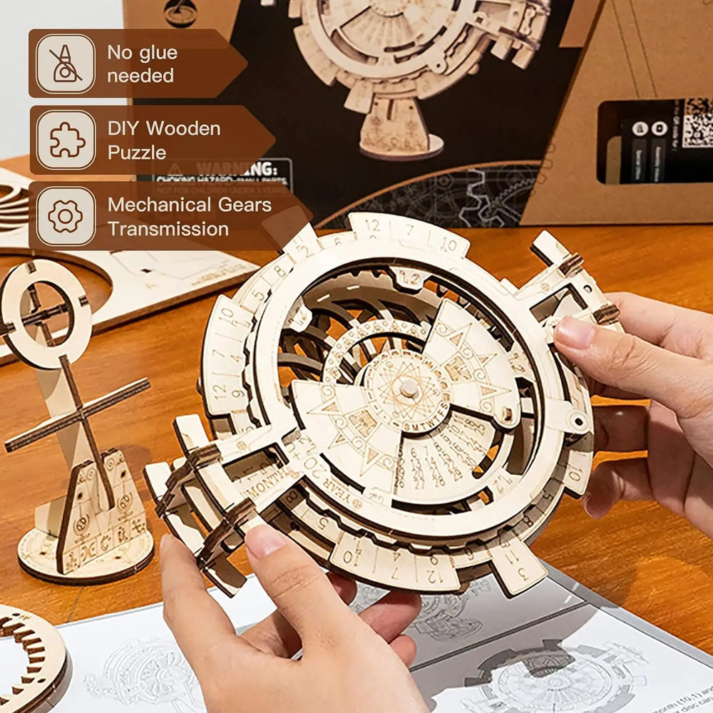 Robotime Rokr 3D Wooden Perpetual Calendar Puzzle Kit – DIY Brain Teaser for Adults & Teens (STEM Toy, 60 Pieces)