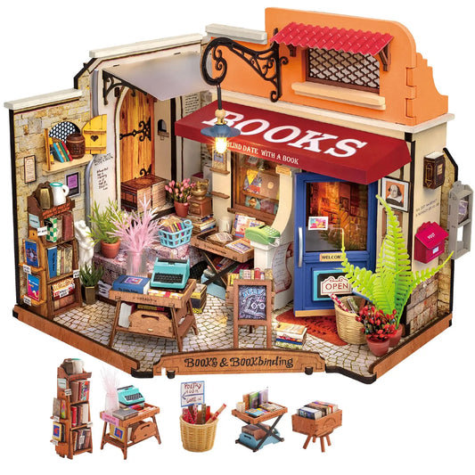 Robotime Rolife Corner Bookstore DIY Miniature House Kit DG164