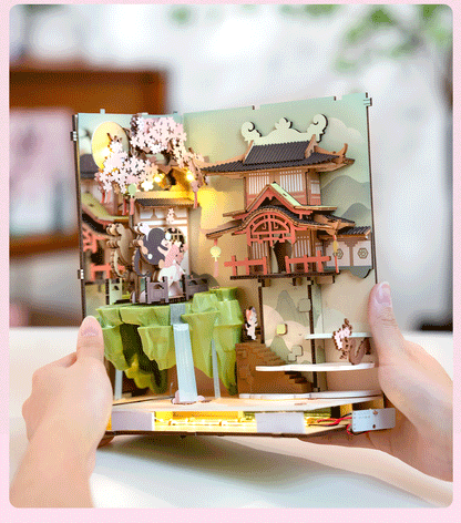 Robotime Rolife Falling Sakura Book Nook DIY Wooden Puzzle Bookend Model Kit TGB05