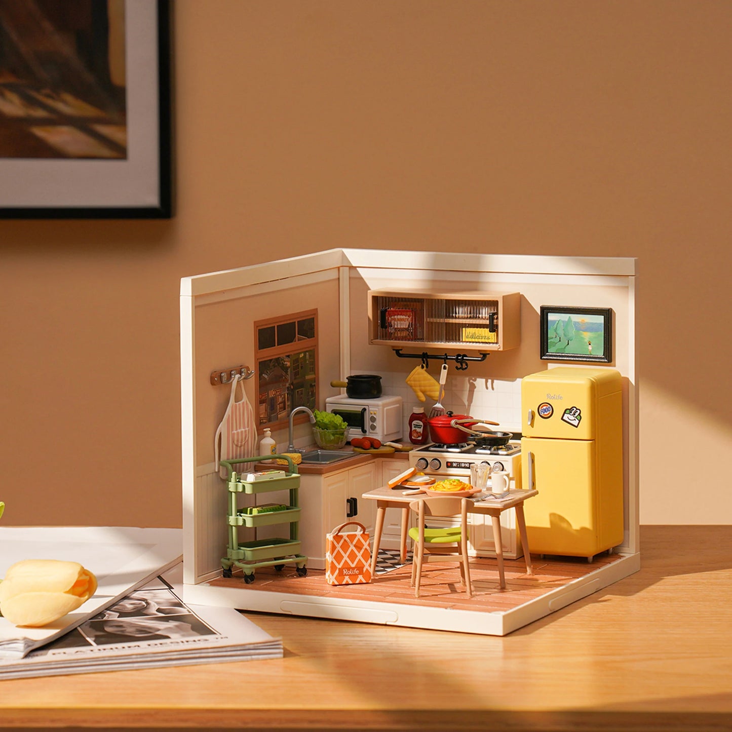 Robotime Rolife Super Store Series Happy Meals Kitchen DIY Miniature House Model Kit DW008