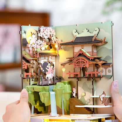 Robotime Rolife Falling Sakura Book Nook DIY Wooden Puzzle Bookend Model Kit TGB05
