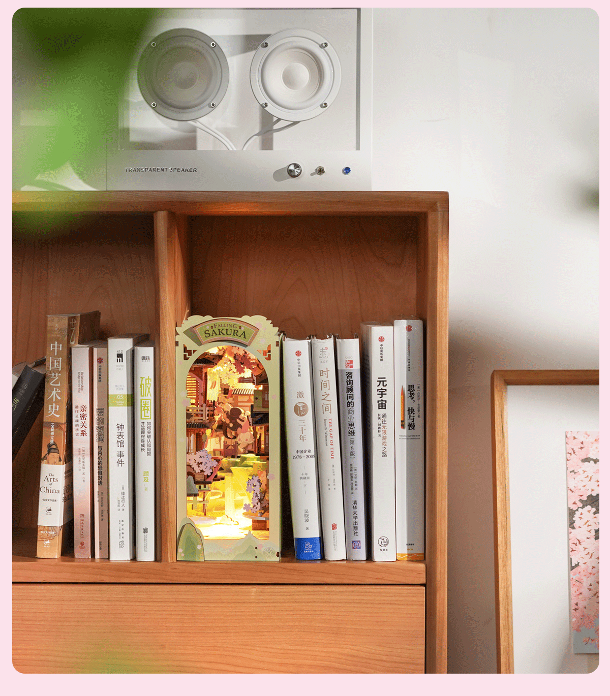 Robotime Rolife Falling Sakura Book Nook DIY Wooden Puzzle Bookend Model Kit TGB05