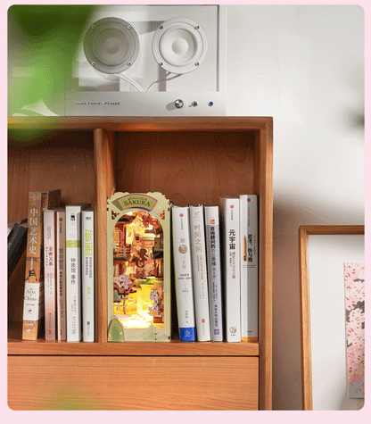 Robotime Rolife Falling Sakura Book Nook DIY Wooden Puzzle Bookend Model Kit TGB05