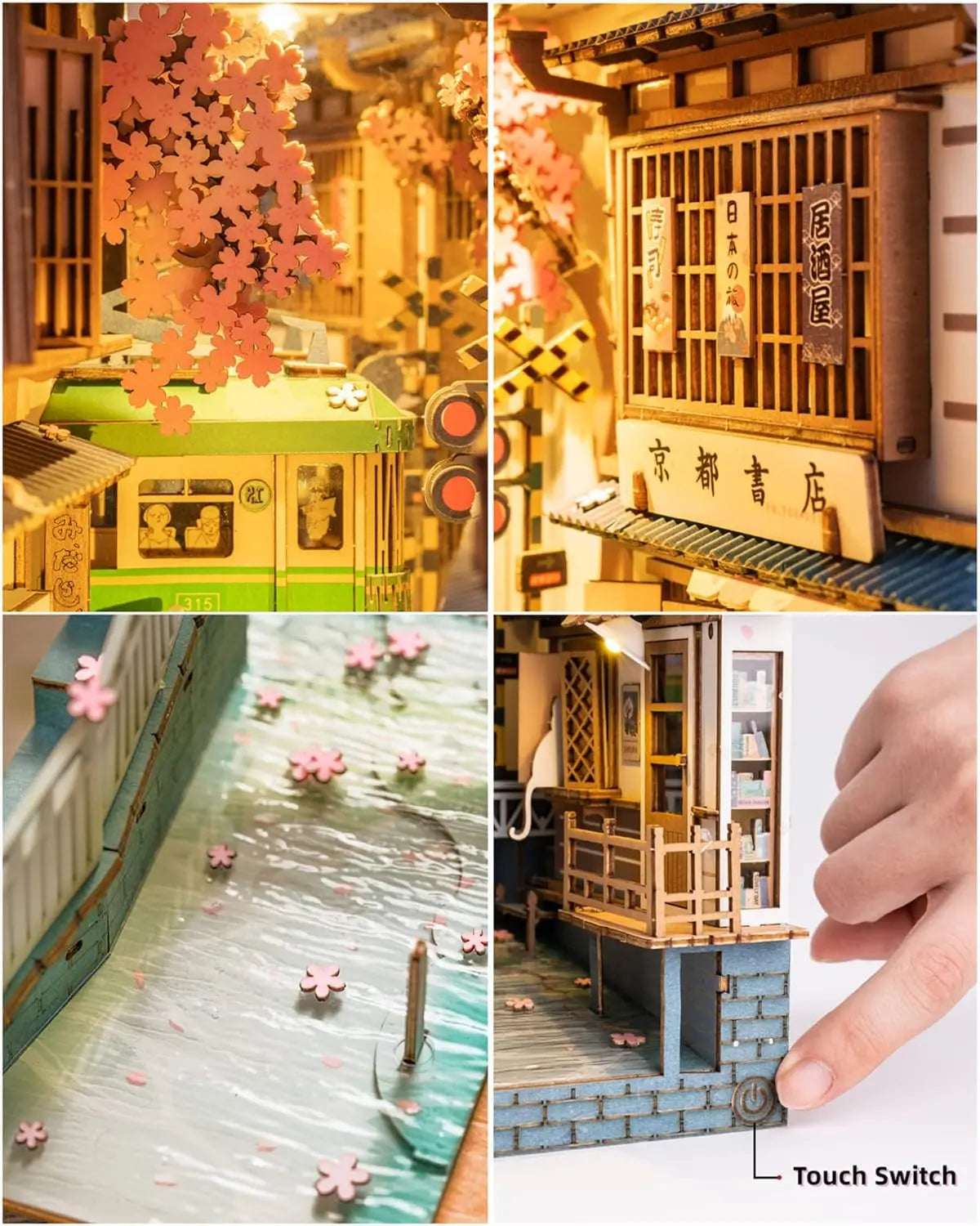 Robotime Rolife Sakura Densya Book Nook DIY Wooden Puzzle Bookend Model Kit TGB01