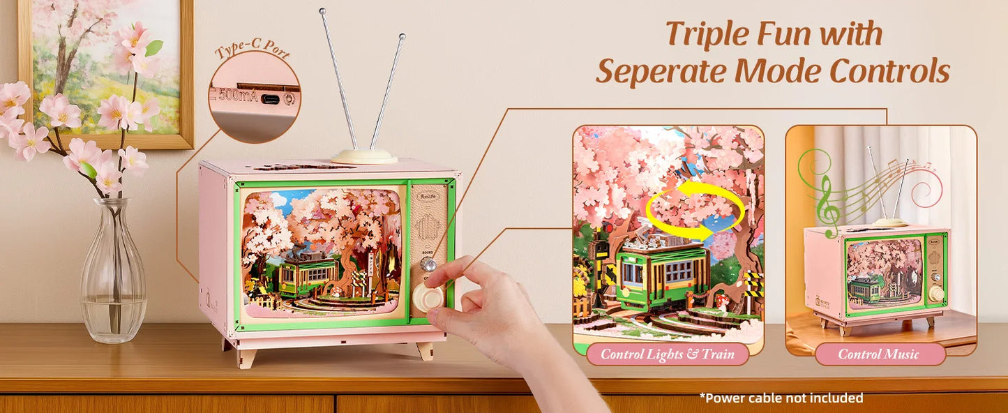 Rolife Sakura Dreamy Tour Wooden Music Box 3D Puzzle DIY Model Kit AMT02
