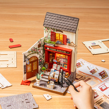 Rolife DIY Miniature House – Vienna Bookstore Wooden Puzzle Kit (DG183)