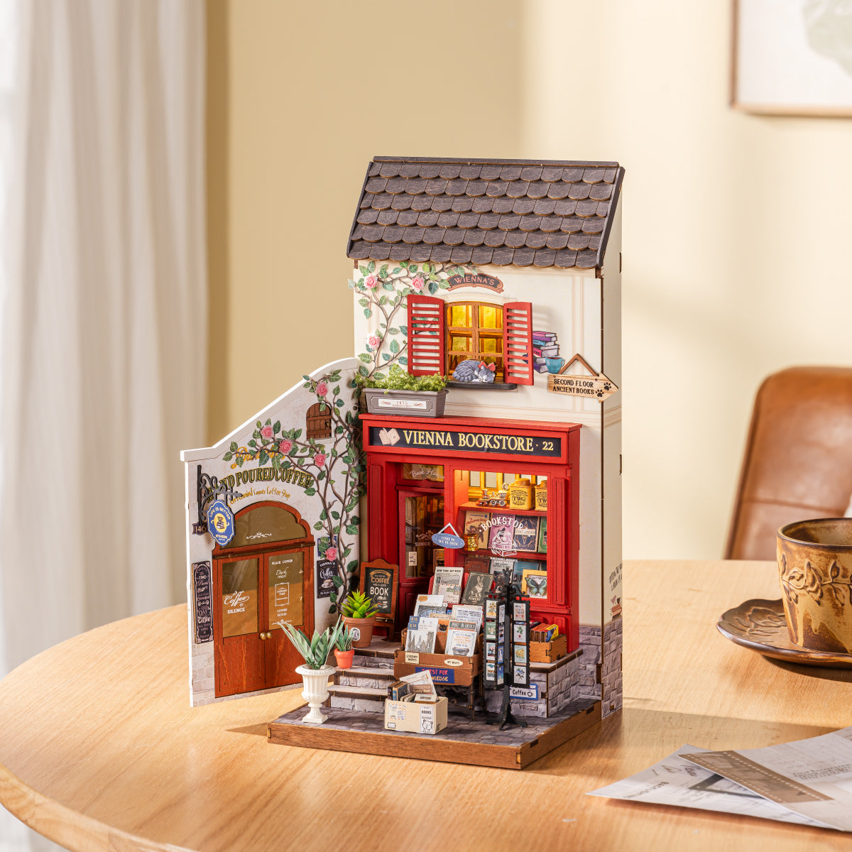 Rolife DIY Miniature House – Vienna Bookstore Wooden Puzzle Kit (DG183)