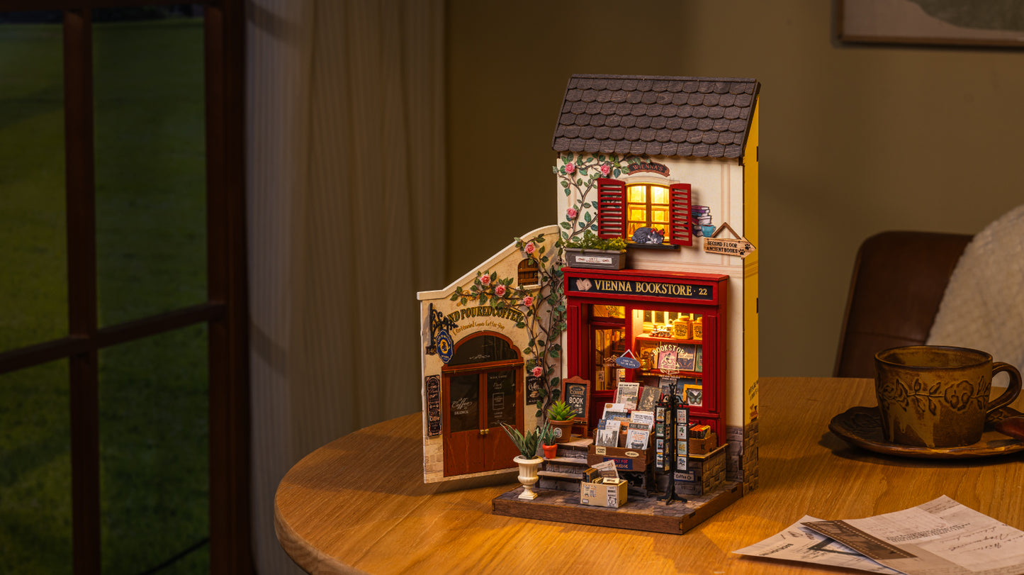 Rolife DIY Miniature House – Vienna Bookstore Wooden Puzzle Kit (DG183)