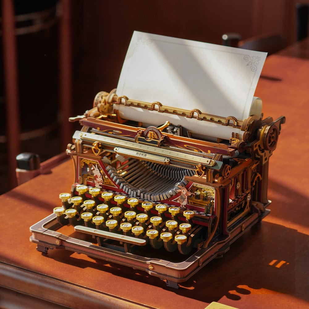 ROKR Mechanical Typewriter 3D Wooden Puzzle LK703C – Vintage DIY Model Kit Magic Version