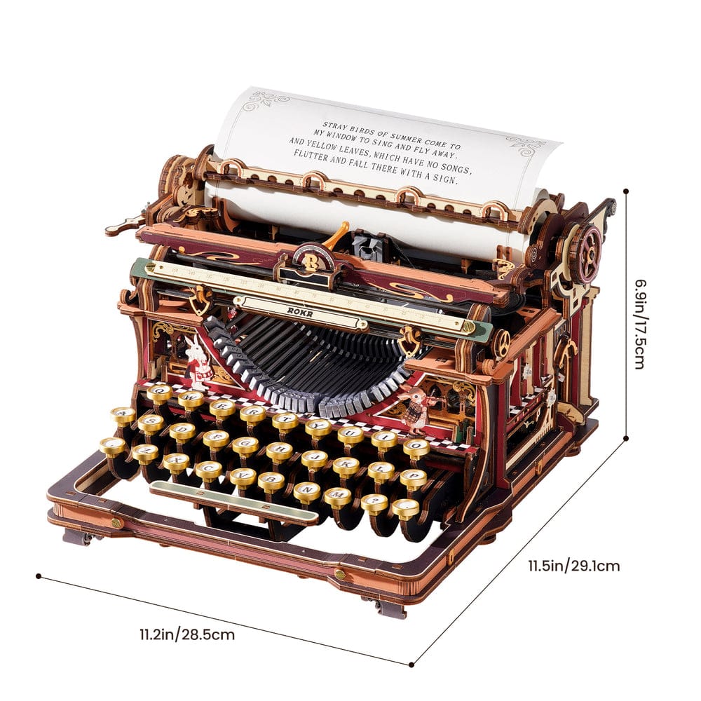 ROKR Mechanical Typewriter 3D Wooden Puzzle LK703C – Vintage DIY Model Kit Magic Version