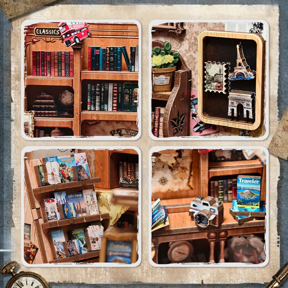 CUTEBEE DIY Book Nook Kit – Journey Trace Bookshop Wooden Shelf Insert (CWGC204-Y)