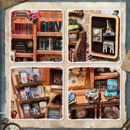 CUTEBEE DIY Book Nook Kit – Journey Trace Bookshop Wooden Shelf Insert (CWGC204-Y)