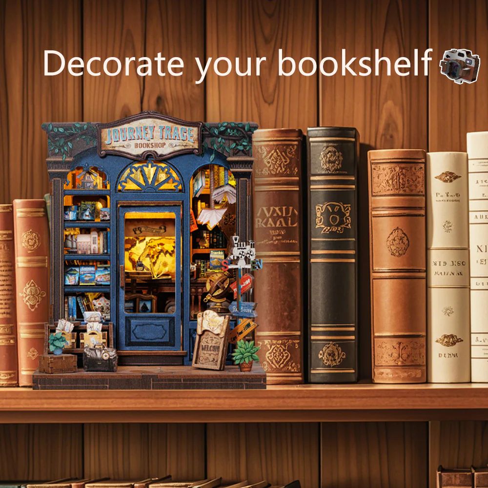 CUTEBEE DIY Book Nook Kit – Journey Trace Bookshop Wooden Shelf Insert (CWGC204-Y)