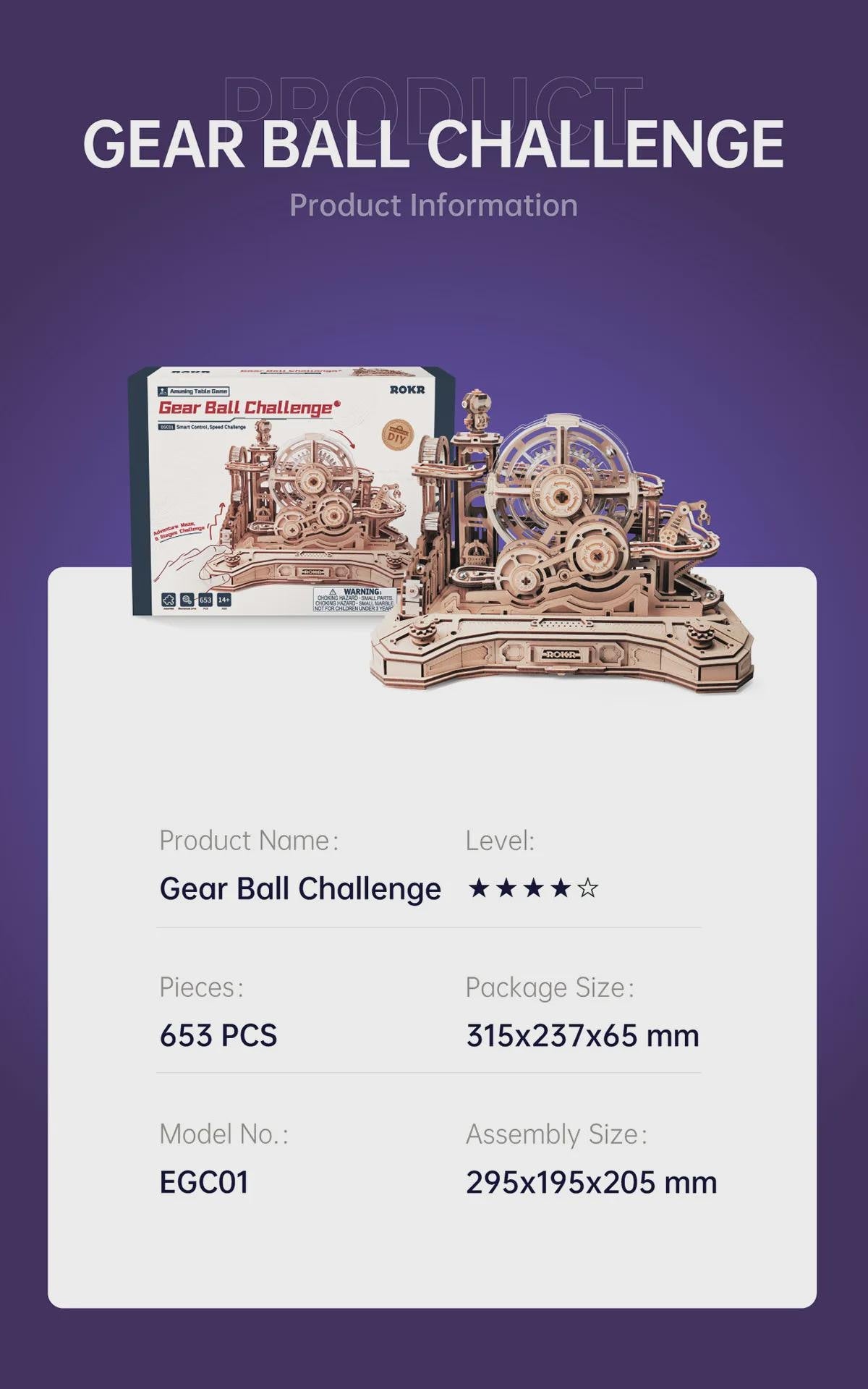 ROKR Gear Ball Challenge 3D Wooden Mechanical Puzzle EGC01