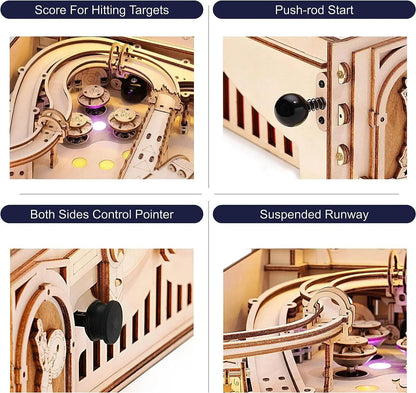3D Wooden Pinball Machine Puzzle Kit – DIY Mechanical Model with Lights EG01