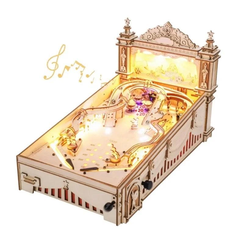 3D Wooden Pinball Machine Puzzle Kit – DIY Mechanical Model with Lights EG01