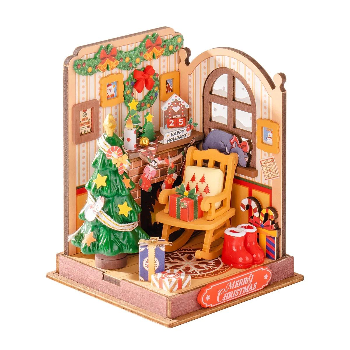 ROKR Rolife Christmas Fireplace Miniature House 3D Wooden Puzzle DS041