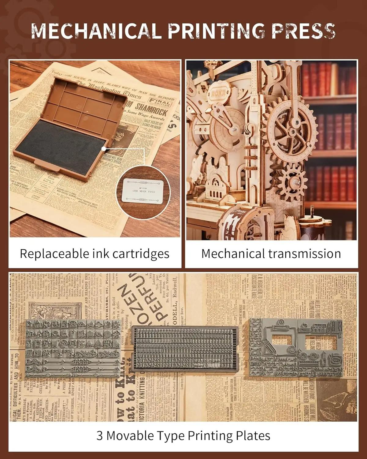 ROKR Classic Printing Press 3D Wooden Puzzle DIY STEM Model Kit LK602