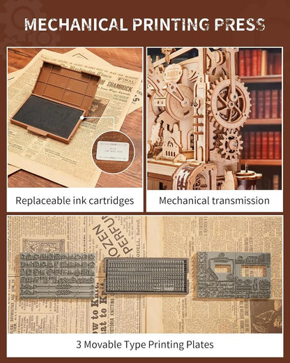 ROKR Classic Printing Press 3D Wooden Puzzle DIY STEM Model Kit LK602
