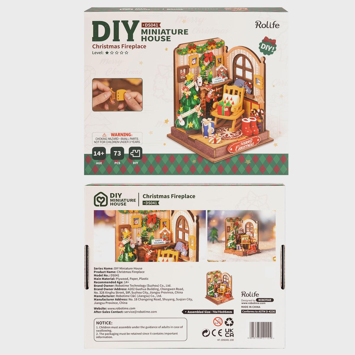 ROKR Rolife Christmas Fireplace Miniature House 3D Wooden Puzzle DS041