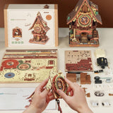 ROKR Mechanical Cuckoo Clock Puzzle: DIY Wooden Fairytale Cottage Kit