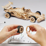ROKR F1 Racing Car 3D Wooden Puzzle: Wind-Up STEM Model Kit