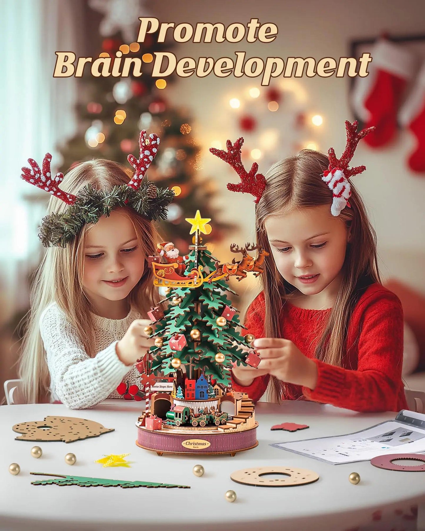ROKR Rolife Christmas Melody Tree 3D Wooden Music Box Puzzle AMS01