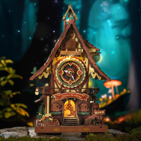 ROKR Mechanical Cuckoo Clock Puzzle: DIY Wooden Fairytale Cottage Kit